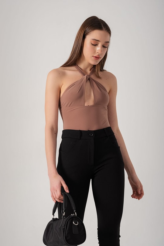 Boyundan Bağlı Roslin Bodysuit Camel