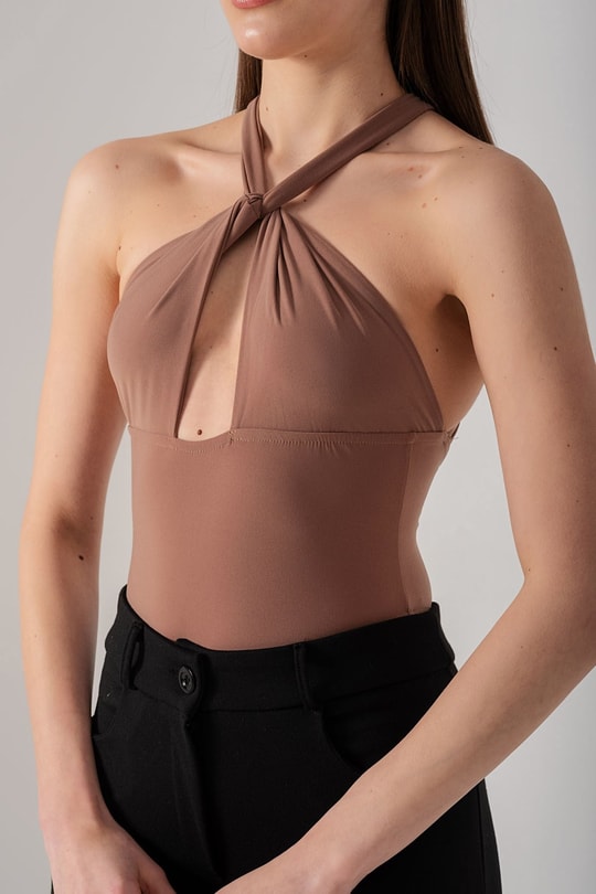 Boyundan Bağlı Roslin Bodysuit Camel