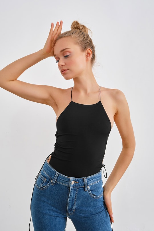 Çapraz İp Askılı Lilith Bodysuit Siyah