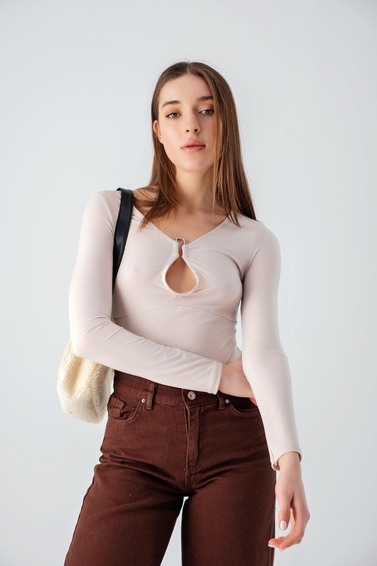 Circle Büzgü Bodysuit Krem