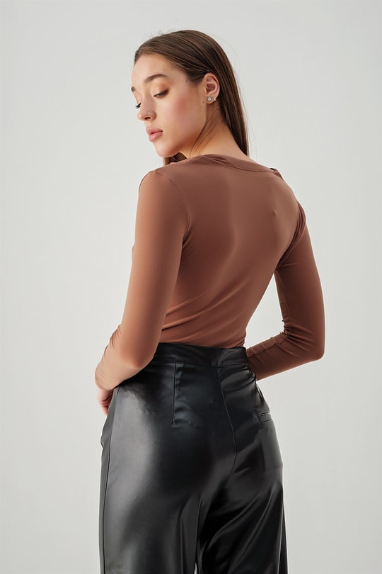 Degaje Yaka Bodysuit Kahverengi