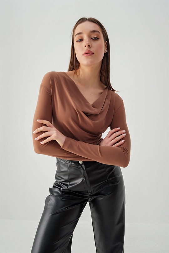 Degaje Yaka Bodysuit Kahverengi