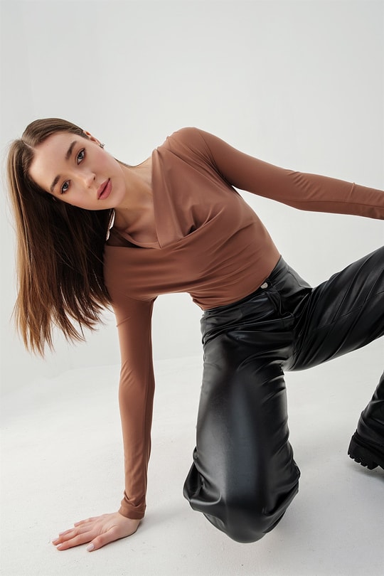 Degaje Yaka Bodysuit Kahverengi