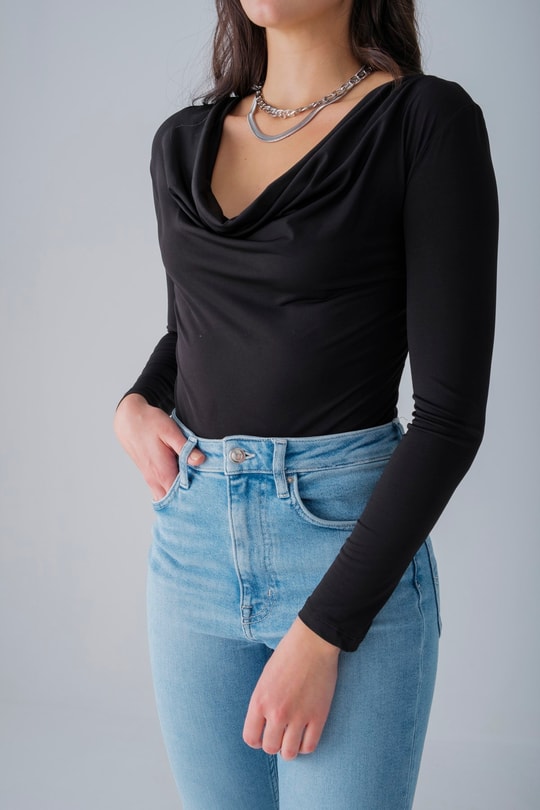 Degaje Yaka Bodysuit Siyah