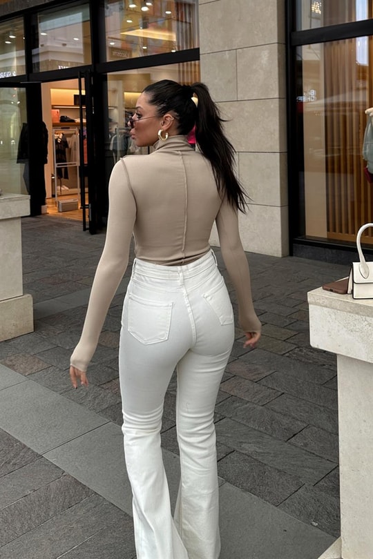 Dik Yaka Korsaj Bodysuit Bej