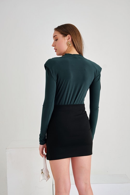 Kruvaze Vatkalı Bodysuit Petrol Yeşili