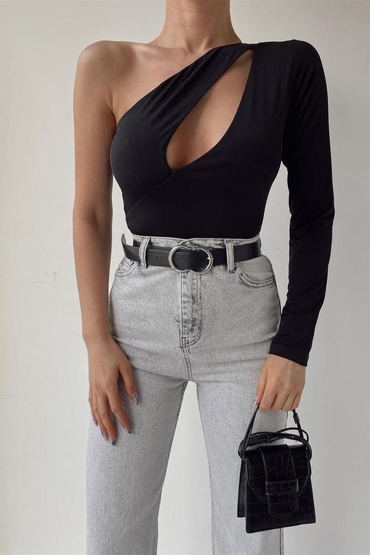 Tek Omuz Sandy Bodysuit Siyah