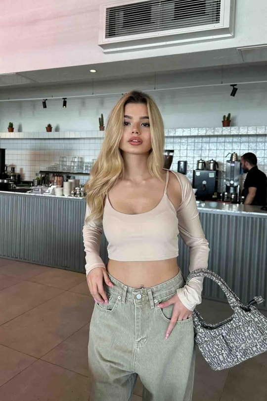 Bolero Detay İp Askılı Bluz Taş