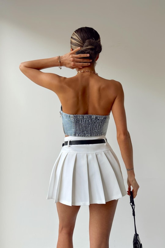 Dikişli Denim Bralet Buz Mavi