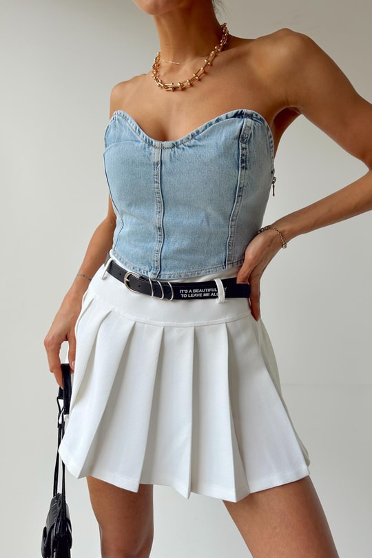 Dikişli Denim Bralet Buz Mavi