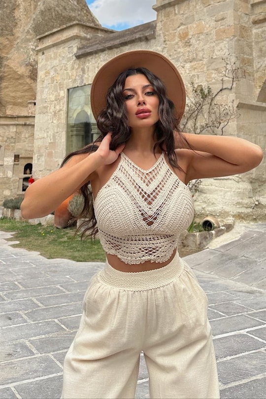 Hasır Örme Naturel Büstiyer Bej