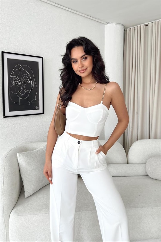 Zincir Askılı Olena Büstiyer Beyaz