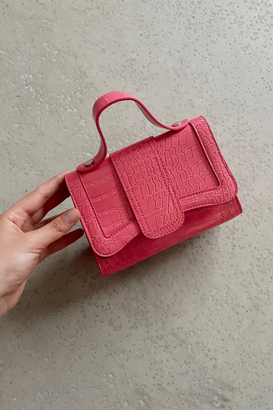 Timsah Desen Kapaklı Çanta Pembe
