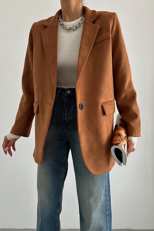 Ancients Tek Düğme Süet Blazer Kiremit