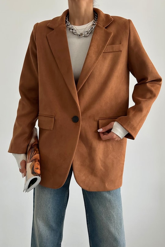 Ancients Tek Düğme Süet Blazer Kiremit