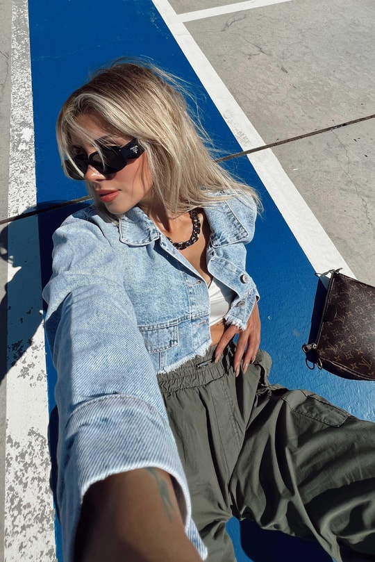 Asimetrik Kesim Denim Ceket Buz Mavi