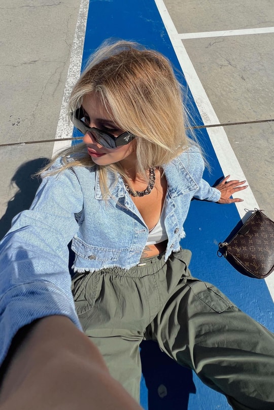 Asimetrik Kesim Denim Ceket Buz Mavi