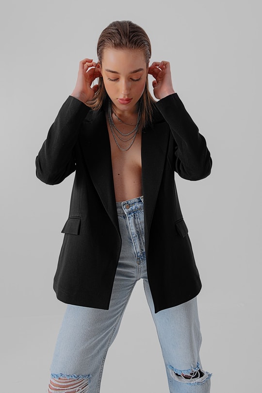 Astar Çizgili Blazer Ceket Siyah