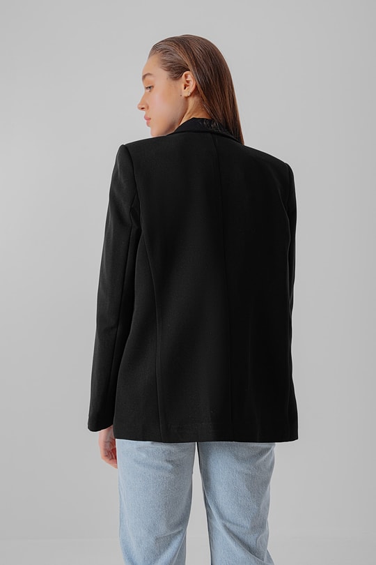 Astar Çizgili Blazer Ceket Siyah