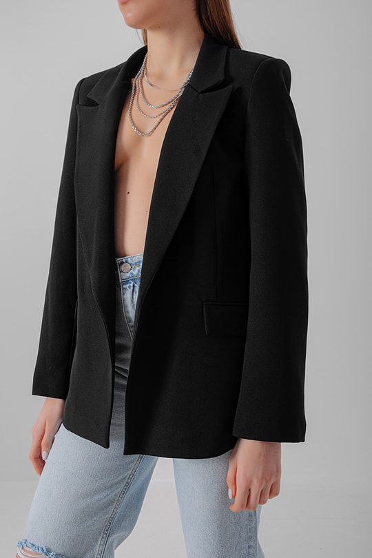 Astar Çizgili Blazer Ceket Siyah