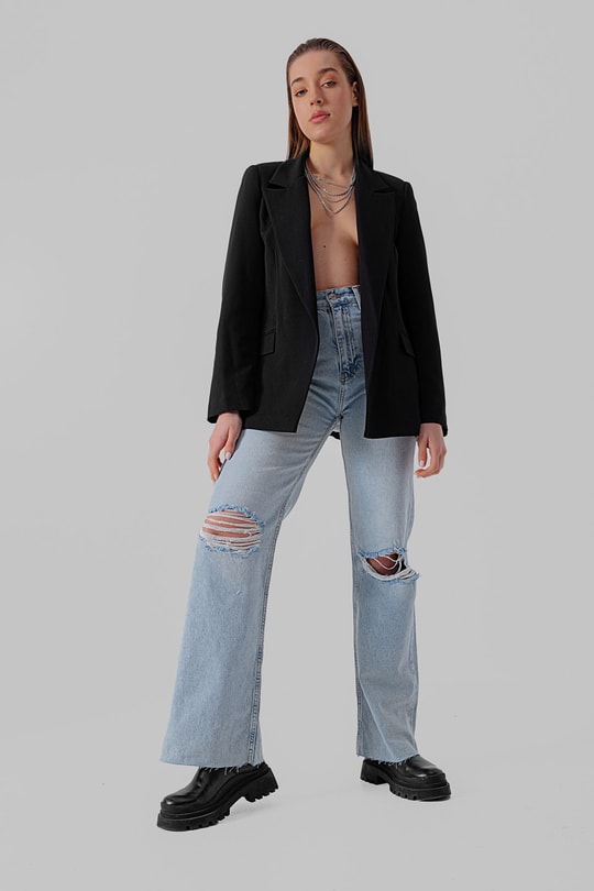 Astar Çizgili Blazer Ceket Siyah