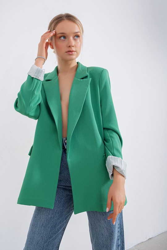 Astar Çizgili Blazer Ceket Yeşil
