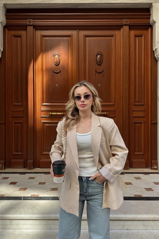 Astarlı Keten Blazer Taş