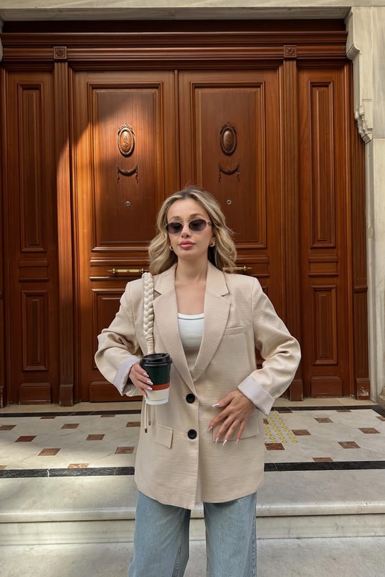 Astarlı Keten Blazer Taş