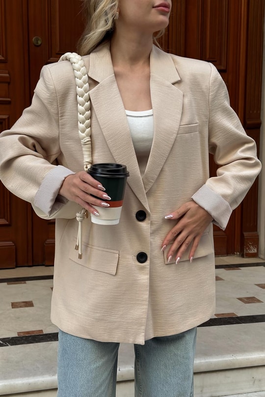 Astarlı Keten Blazer Taş