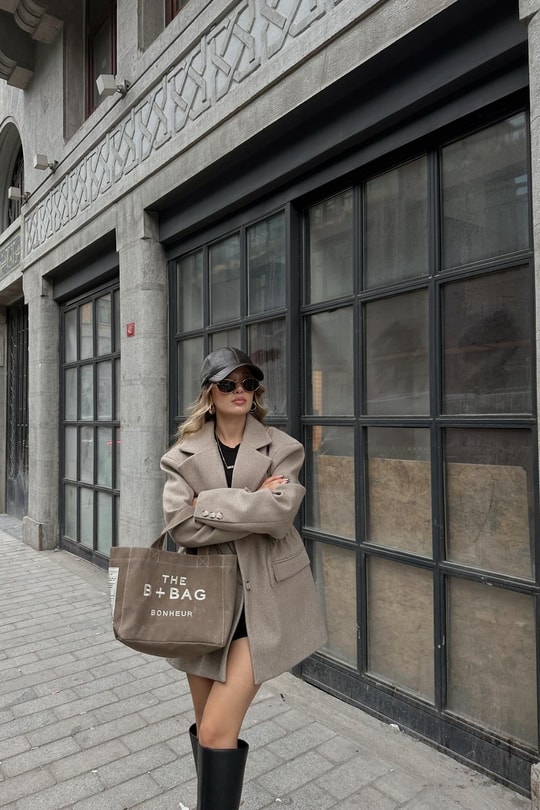 Ayarlanabilir Lastikli Kaşe Blazer Ceket Vizon
