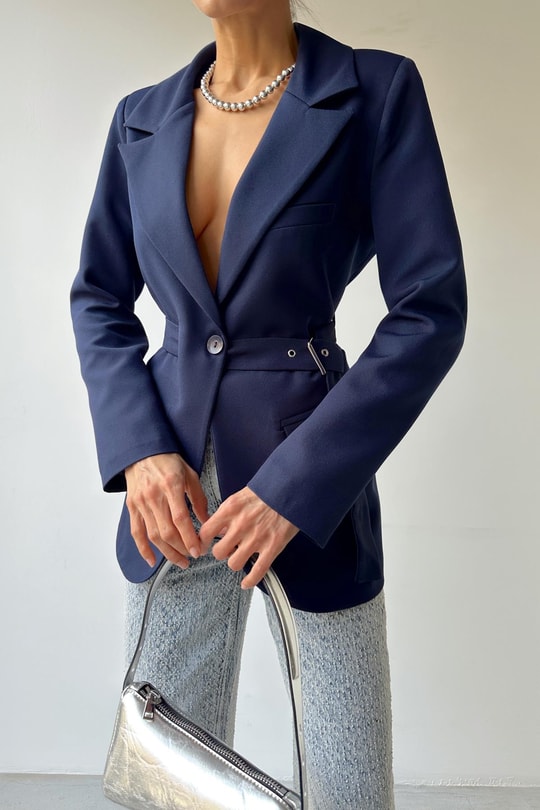 Bel Kemerli Blazer Ceket Lacivert