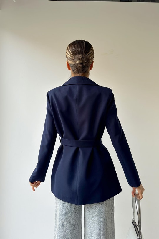 Bel Kemerli Blazer Ceket Lacivert