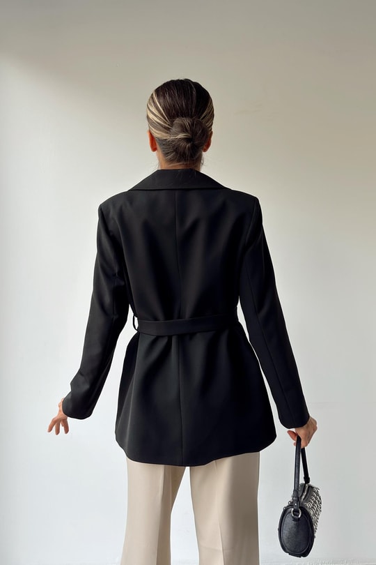 Bel Kemerli Blazer Ceket Siyah