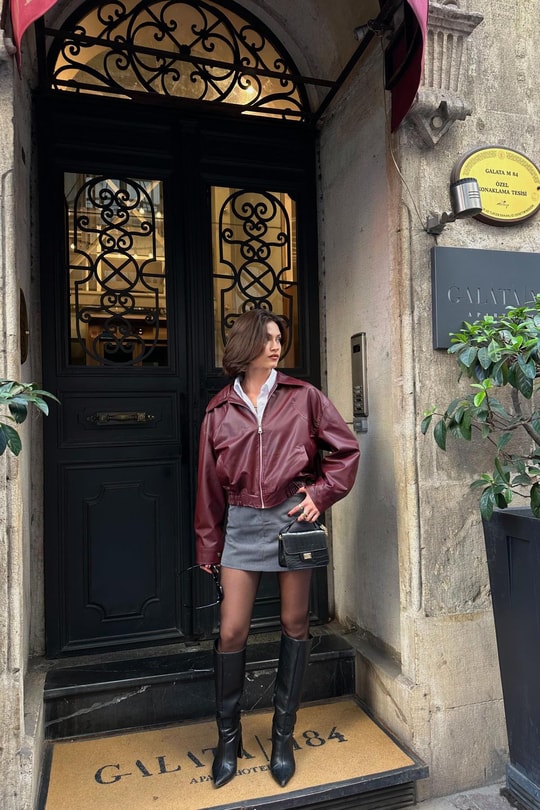 Bel Lastik Detay Bomber Ceket Bordo