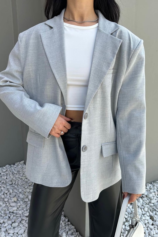 Blazer Kruvaze Ceket Gri