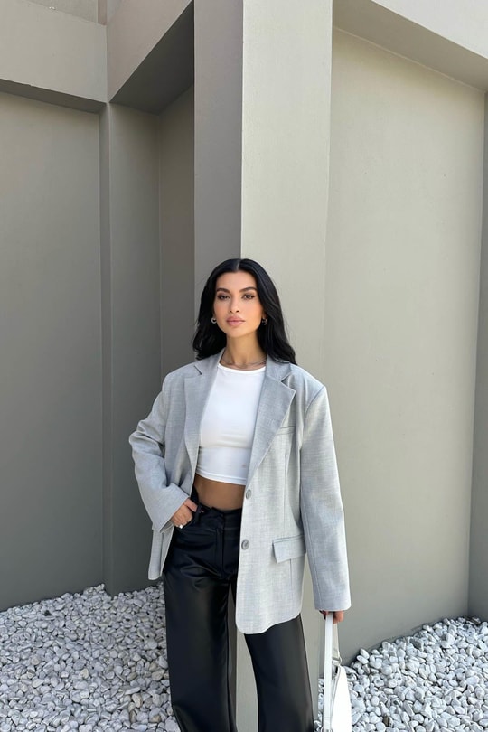 Blazer Kruvaze Ceket Gri
