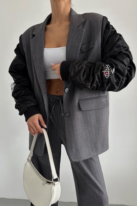 Büzgü Kol Blazer Ceket Antrasit