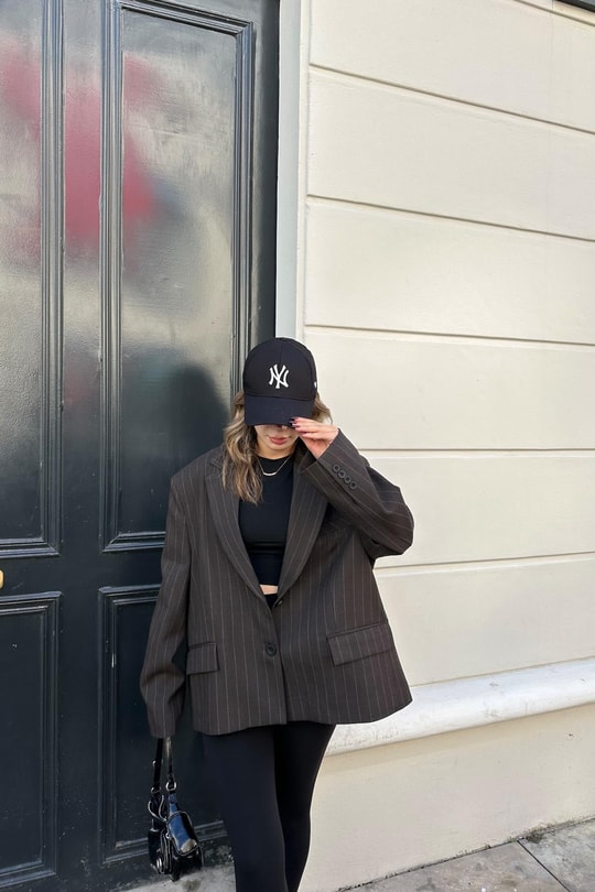 Çift Düğme Çizigili Blazer Ceket Kahve