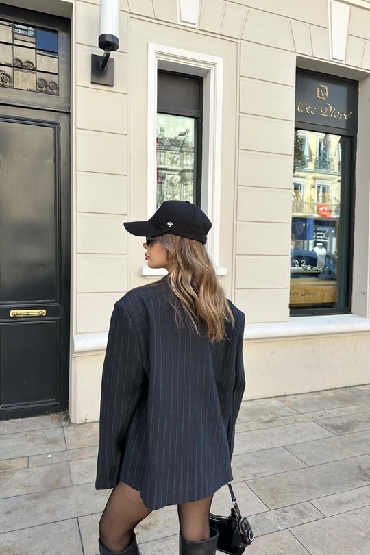 Çift Düğme Çizigili Blazer Ceket Lacivert
