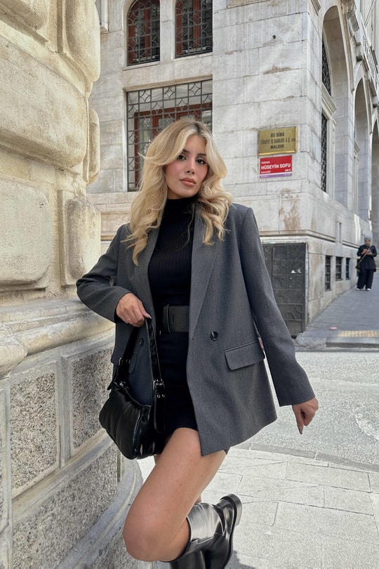 Çift Düğme Premium Blazer Ceket Antrasit