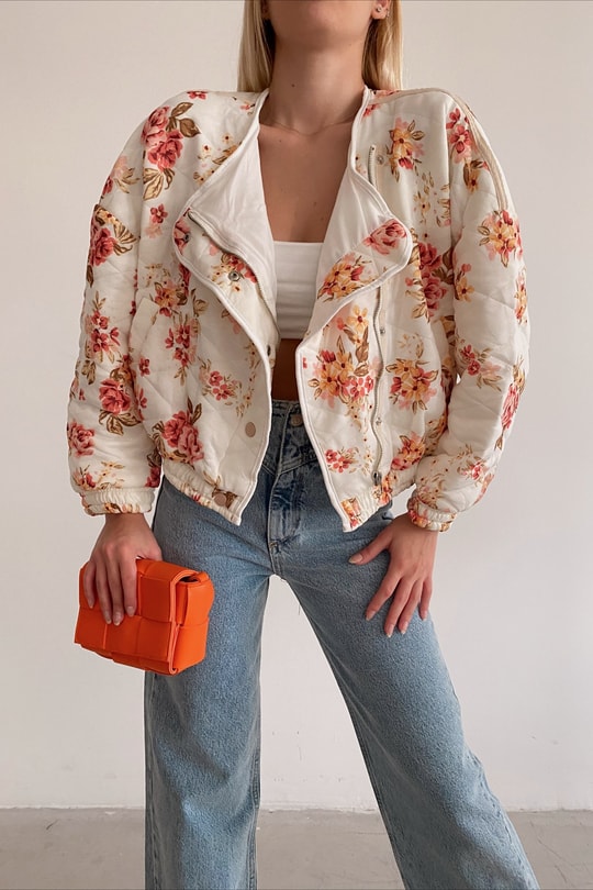 Çıtçıtlı Flower Ceket Beyaz