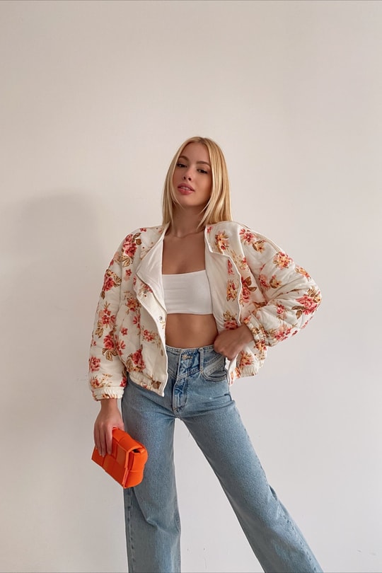 Çıtçıtlı Flower Ceket Beyaz