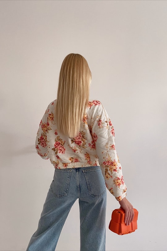 Çıtçıtlı Flower Ceket Beyaz