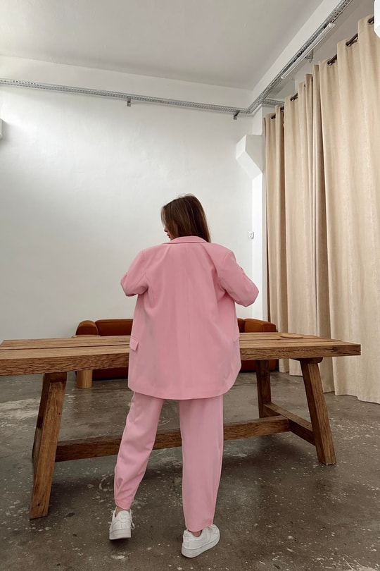 Çizgili Blazer Ceket Pembe