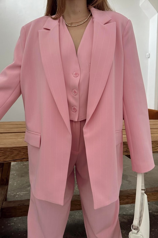 Çizgili Blazer Ceket Pembe