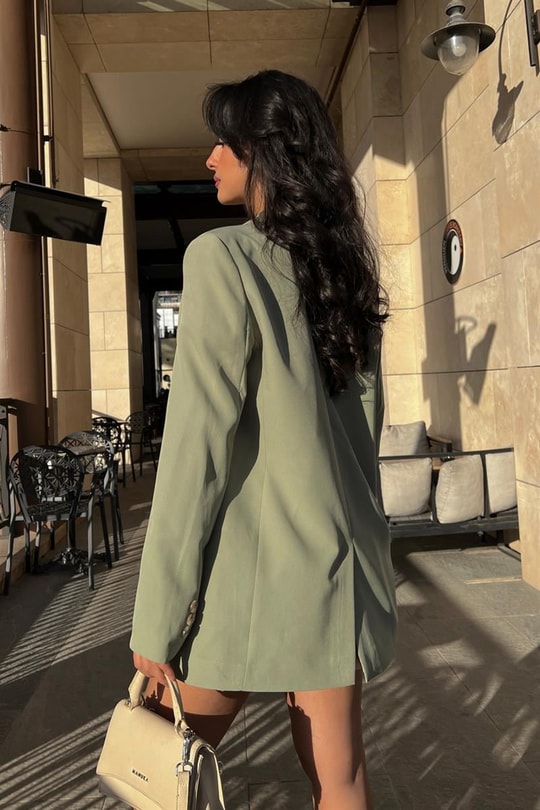 Colorful Astarlı Kruvaze Ceket Çağla Yeşili