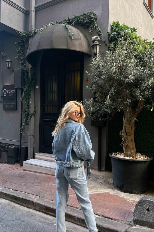 Denim Biker Ceket Mavi