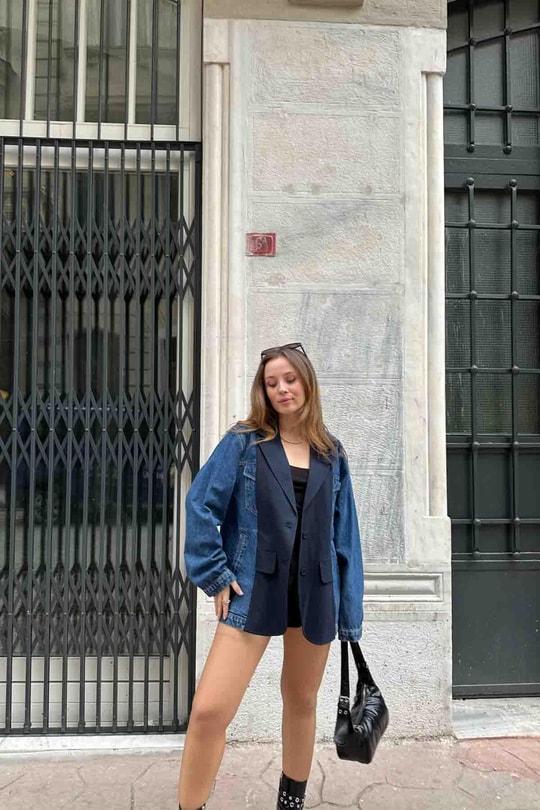 Denim Detay Blazer Ceket Mavi