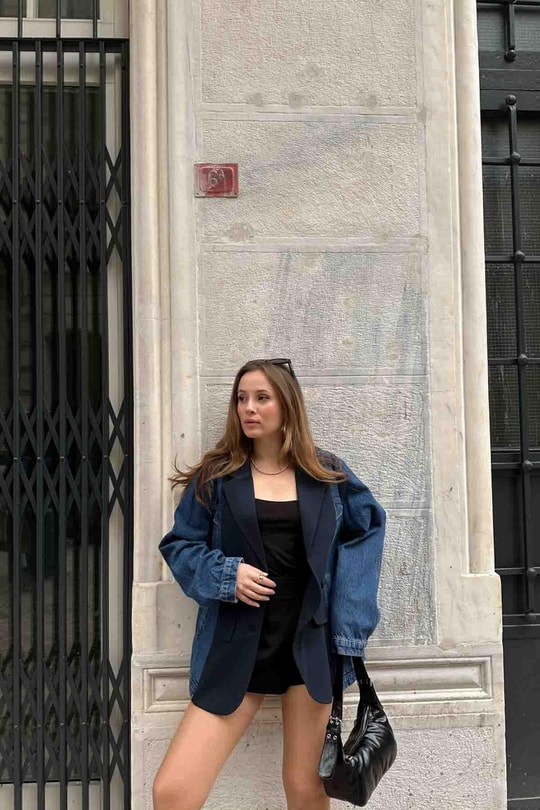 Denim Detay Blazer Ceket Mavi