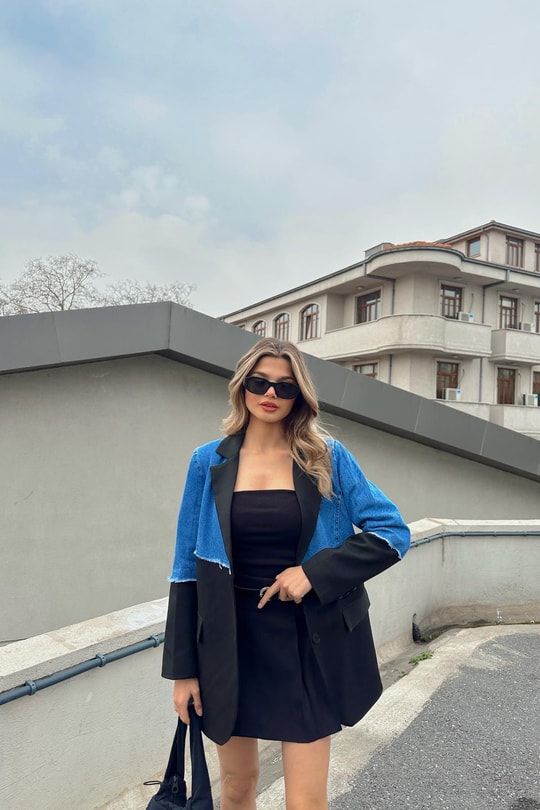 Denim Match Blazer Ceket Siyah